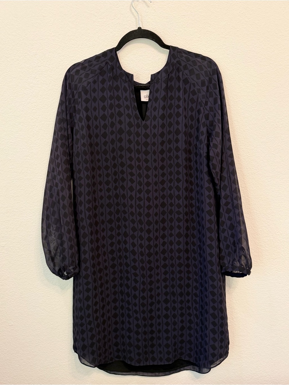 CAbi Diamond-Print Long Sleeve Shift Dress